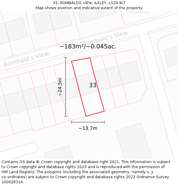 33, ROMBALDS VIEW, ILKLEY, LS29 8LT: Plot and title map