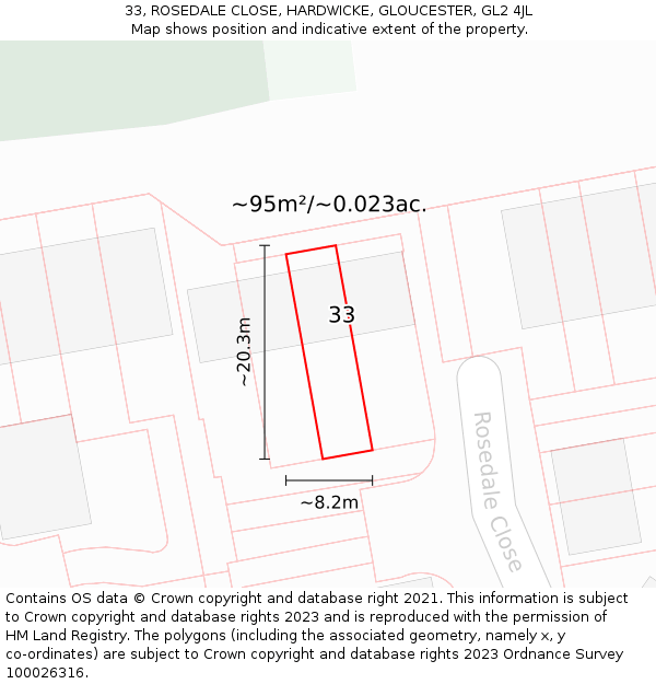33, ROSEDALE CLOSE, HARDWICKE, GLOUCESTER, GL2 4JL: Plot and title map