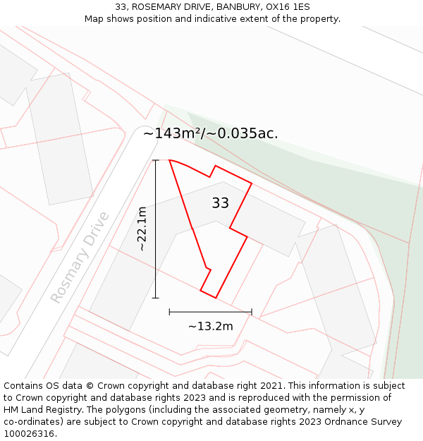 33, ROSEMARY DRIVE, BANBURY, OX16 1ES: Plot and title map