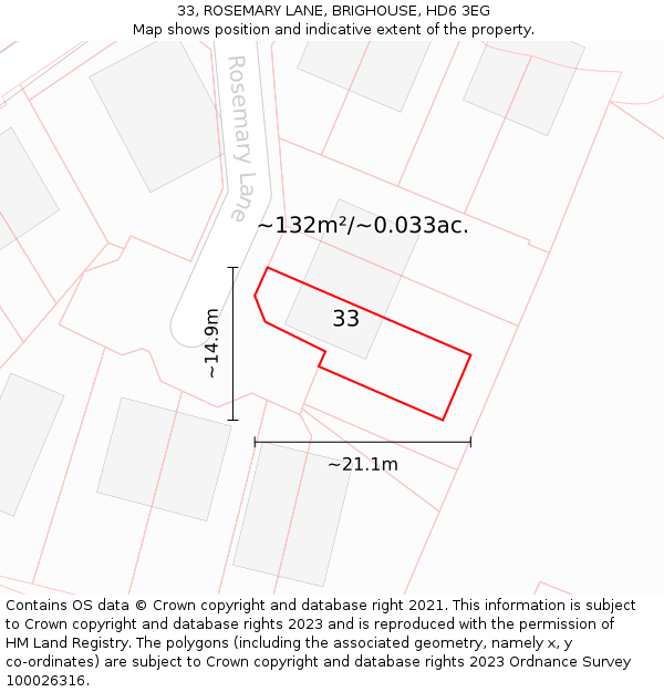 33, ROSEMARY LANE, BRIGHOUSE, HD6 3EG: Plot and title map