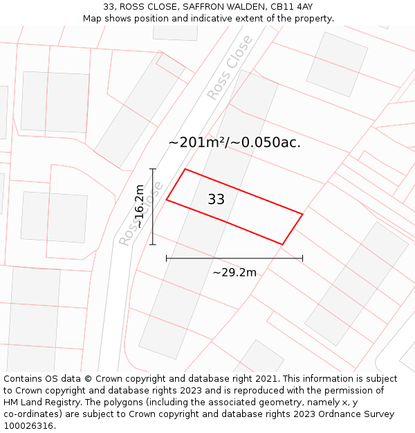 33, ROSS CLOSE, SAFFRON WALDEN, CB11 4AY: Plot and title map