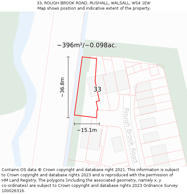 33, ROUGH BROOK ROAD, RUSHALL, WALSALL, WS4 1EW: Plot and title map