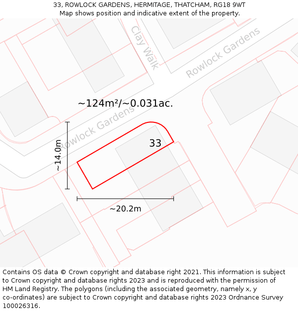 33, ROWLOCK GARDENS, HERMITAGE, THATCHAM, RG18 9WT: Plot and title map