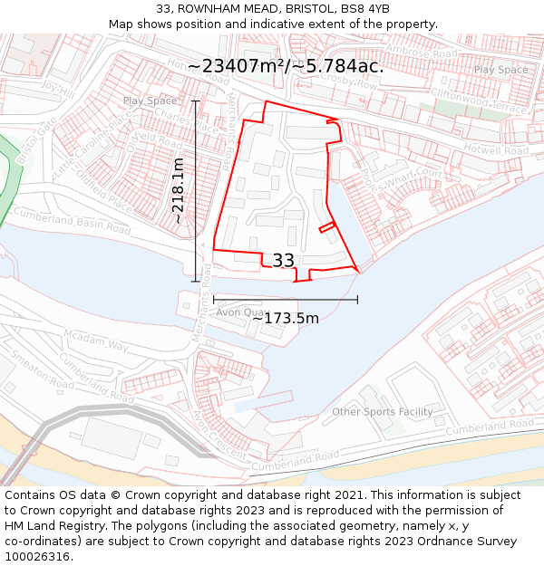 33, ROWNHAM MEAD, BRISTOL, BS8 4YB: Plot and title map