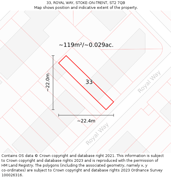 33, ROYAL WAY, STOKE-ON-TRENT, ST2 7QB: Plot and title map