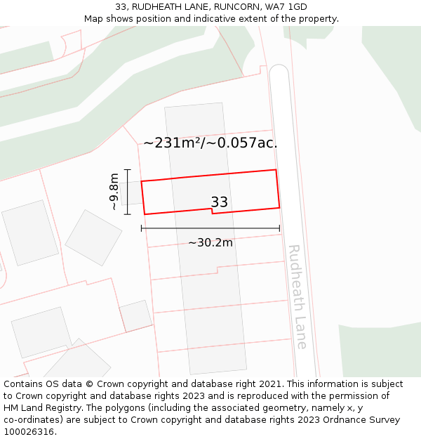 33, RUDHEATH LANE, RUNCORN, WA7 1GD: Plot and title map