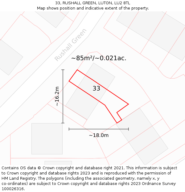 33, RUSHALL GREEN, LUTON, LU2 8TL: Plot and title map