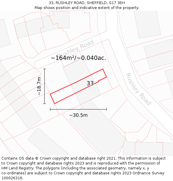 33, RUSHLEY ROAD, SHEFFIELD, S17 3EH: Plot and title map