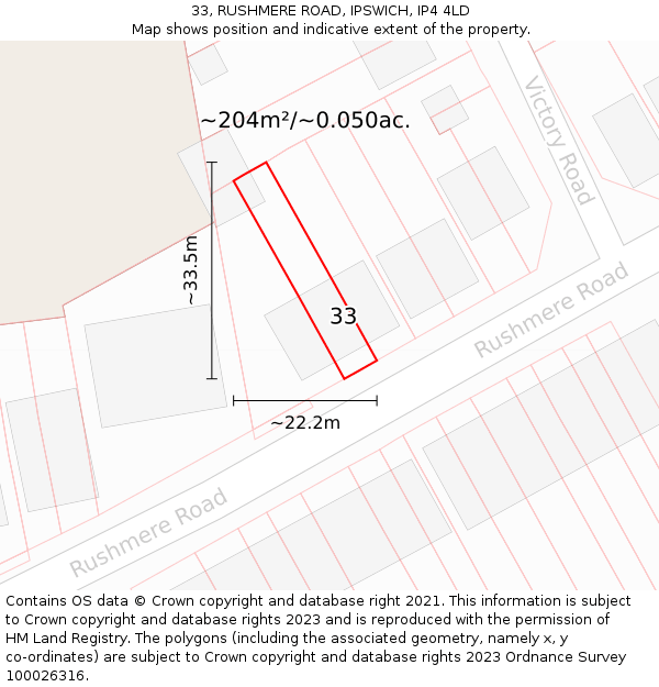 33, RUSHMERE ROAD, IPSWICH, IP4 4LD: Plot and title map