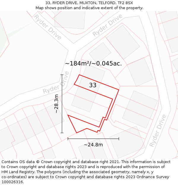 33, RYDER DRIVE, MUXTON, TELFORD, TF2 8SX: Plot and title map