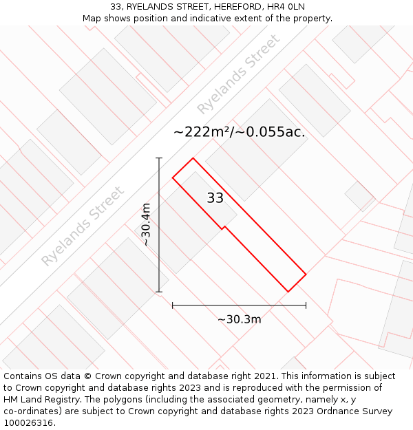 33, RYELANDS STREET, HEREFORD, HR4 0LN: Plot and title map