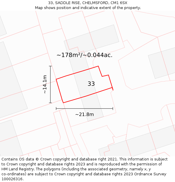 33, SADDLE RISE, CHELMSFORD, CM1 6SX: Plot and title map