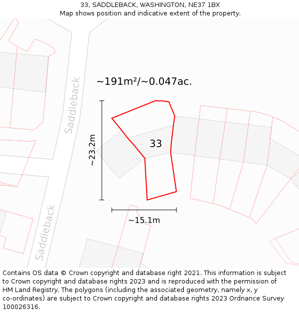 33, SADDLEBACK, WASHINGTON, NE37 1BX: Plot and title map