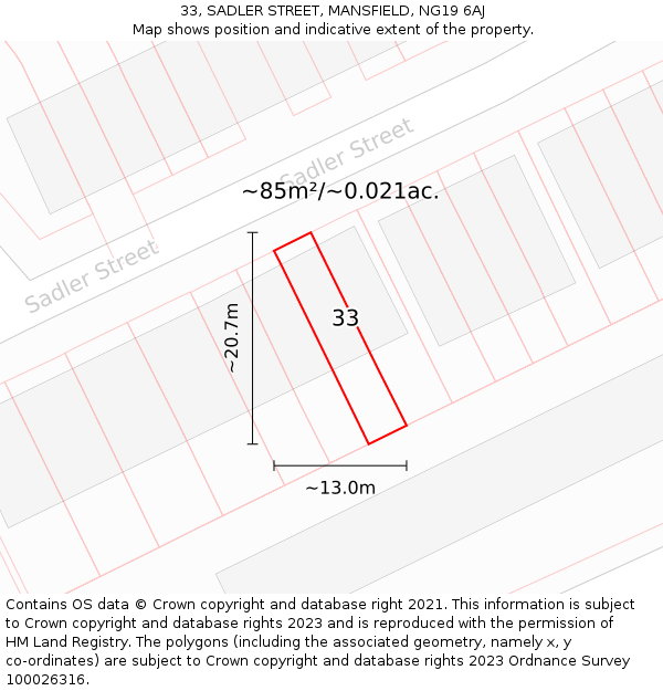 33, SADLER STREET, MANSFIELD, NG19 6AJ: Plot and title map