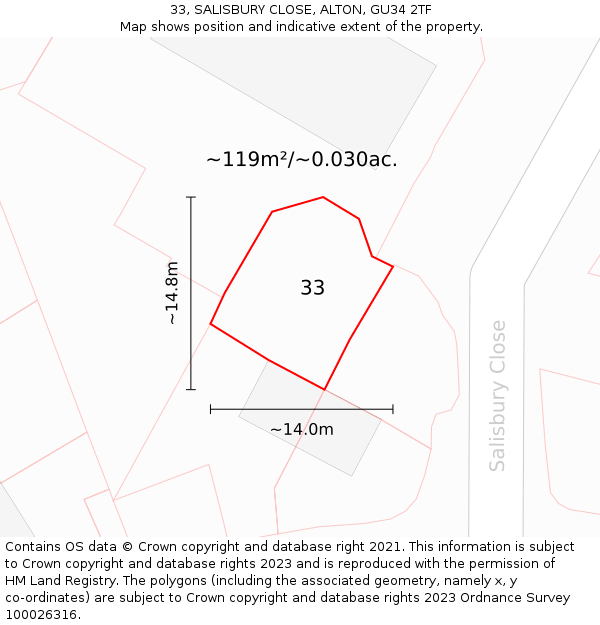 33, SALISBURY CLOSE, ALTON, GU34 2TF: Plot and title map
