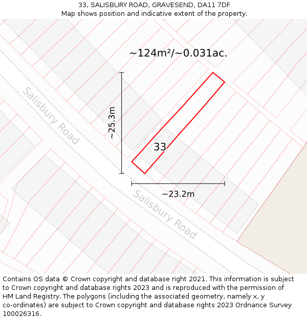 33, SALISBURY ROAD, GRAVESEND, DA11 7DF: Plot and title map