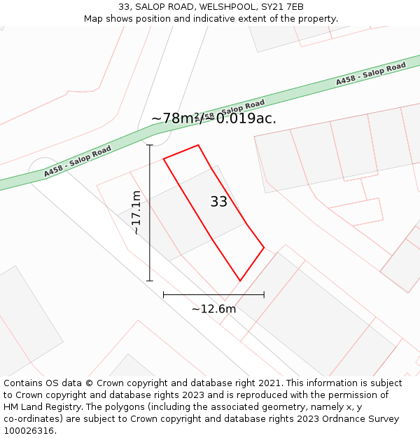 33, SALOP ROAD, WELSHPOOL, SY21 7EB: Plot and title map