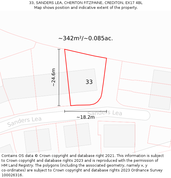 33, SANDERS LEA, CHERITON FITZPAINE, CREDITON, EX17 4BL: Plot and title map