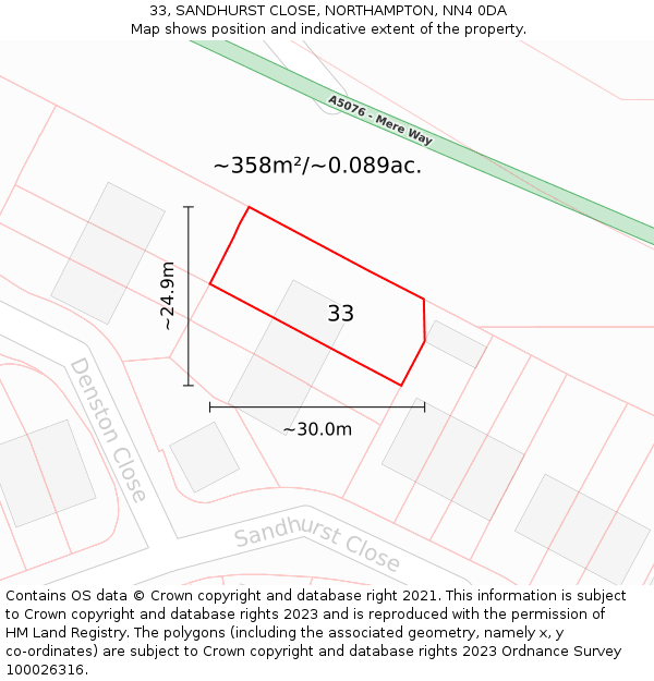 33, SANDHURST CLOSE, NORTHAMPTON, NN4 0DA: Plot and title map