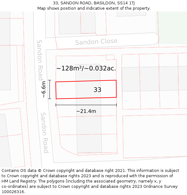 33, SANDON ROAD, BASILDON, SS14 1TJ: Plot and title map