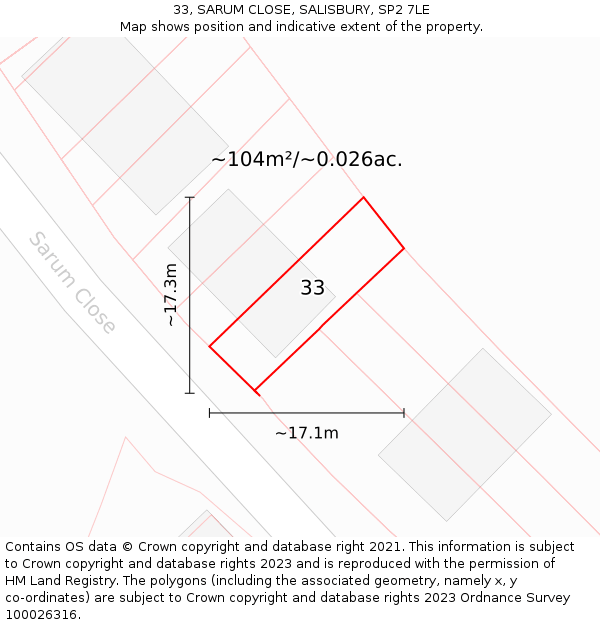33, SARUM CLOSE, SALISBURY, SP2 7LE: Plot and title map