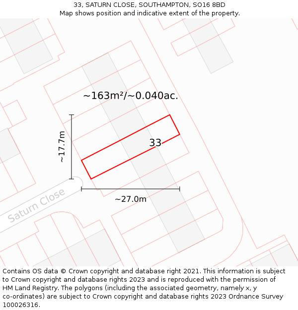 33, SATURN CLOSE, SOUTHAMPTON, SO16 8BD: Plot and title map