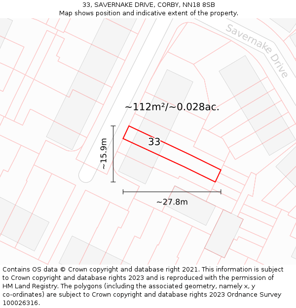 33, SAVERNAKE DRIVE, CORBY, NN18 8SB: Plot and title map