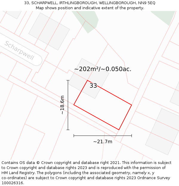 33, SCHARPWELL, IRTHLINGBOROUGH, WELLINGBOROUGH, NN9 5EQ: Plot and title map