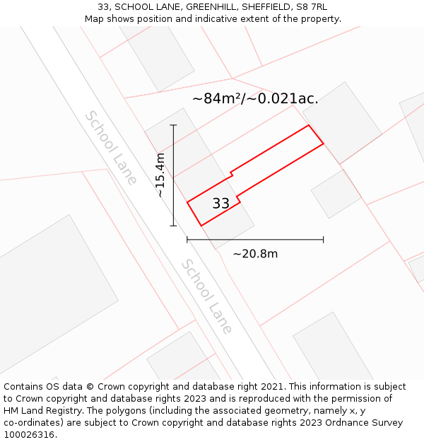 33, SCHOOL LANE, GREENHILL, SHEFFIELD, S8 7RL: Plot and title map