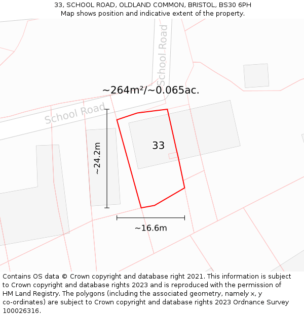 33, SCHOOL ROAD, OLDLAND COMMON, BRISTOL, BS30 6PH: Plot and title map