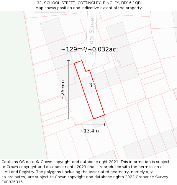 33, SCHOOL STREET, COTTINGLEY, BINGLEY, BD16 1QB: Plot and title map