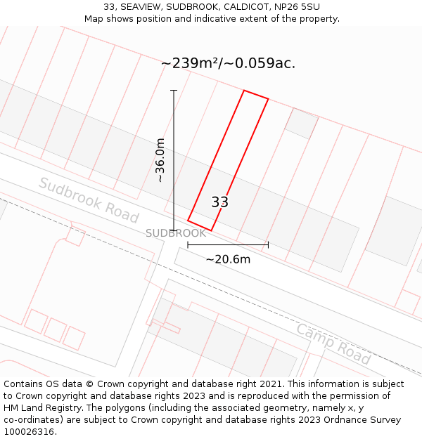 33, SEAVIEW, SUDBROOK, CALDICOT, NP26 5SU: Plot and title map