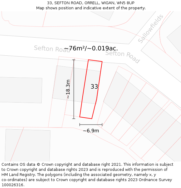 33, SEFTON ROAD, ORRELL, WIGAN, WN5 8UP: Plot and title map