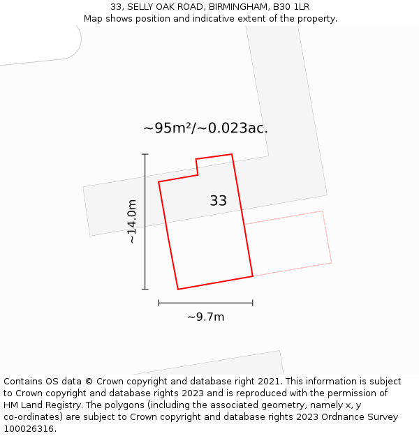 33, SELLY OAK ROAD, BIRMINGHAM, B30 1LR: Plot and title map