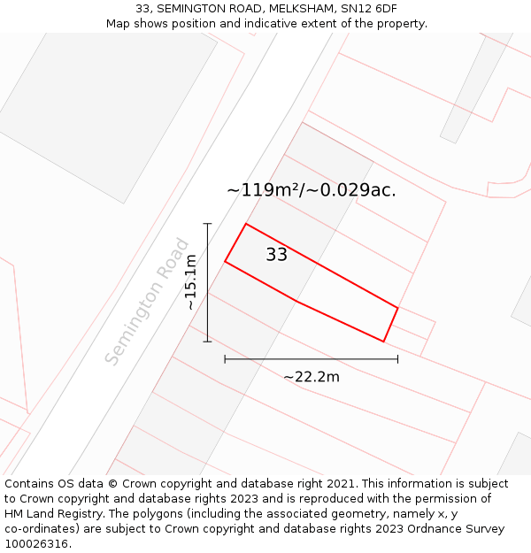 33, SEMINGTON ROAD, MELKSHAM, SN12 6DF: Plot and title map