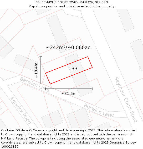 33, SEYMOUR COURT ROAD, MARLOW, SL7 3BG: Plot and title map