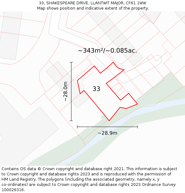 33, SHAKESPEARE DRIVE, LLANTWIT MAJOR, CF61 1WW: Plot and title map