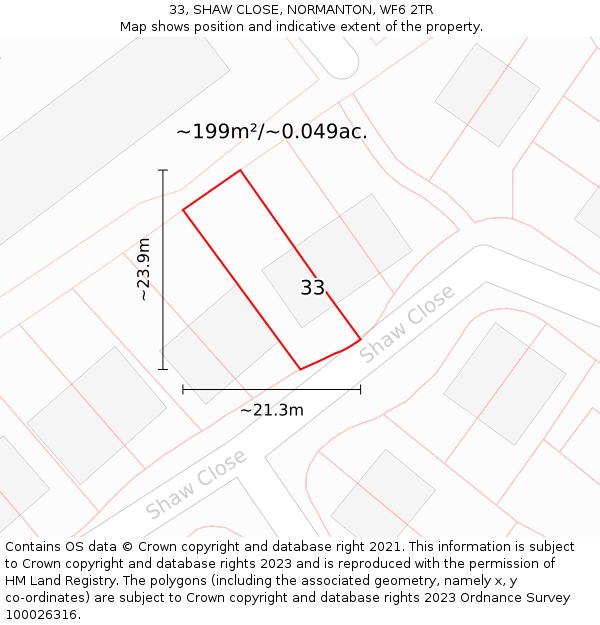 33, SHAW CLOSE, NORMANTON, WF6 2TR: Plot and title map