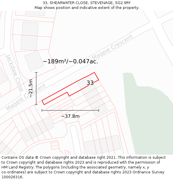 33, SHEARWATER CLOSE, STEVENAGE, SG2 9RY: Plot and title map