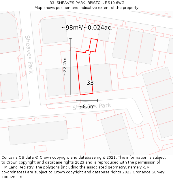 33, SHEAVES PARK, BRISTOL, BS10 6WG: Plot and title map