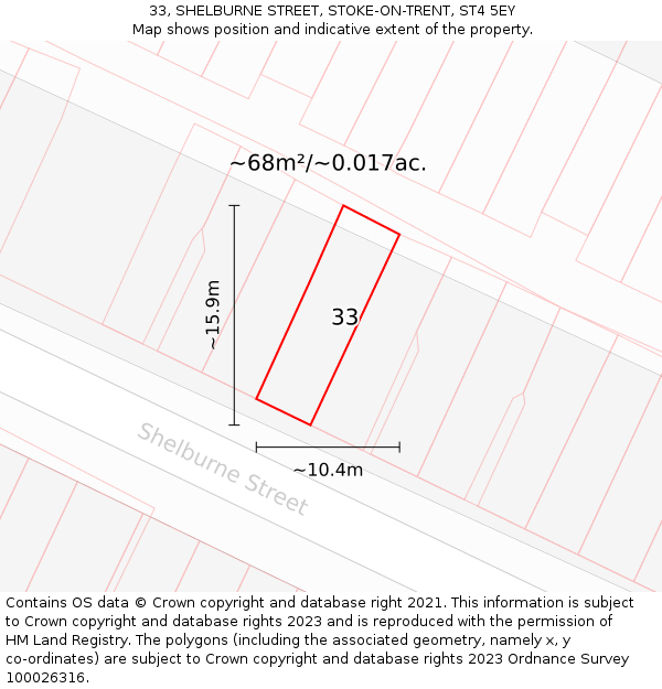 33, SHELBURNE STREET, STOKE-ON-TRENT, ST4 5EY: Plot and title map