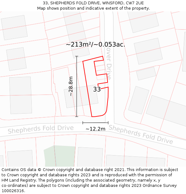 33, SHEPHERDS FOLD DRIVE, WINSFORD, CW7 2UE: Plot and title map