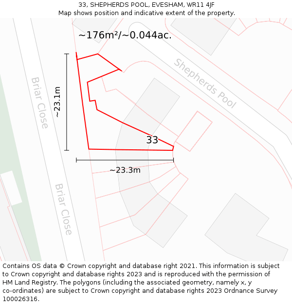 33, SHEPHERDS POOL, EVESHAM, WR11 4JF: Plot and title map