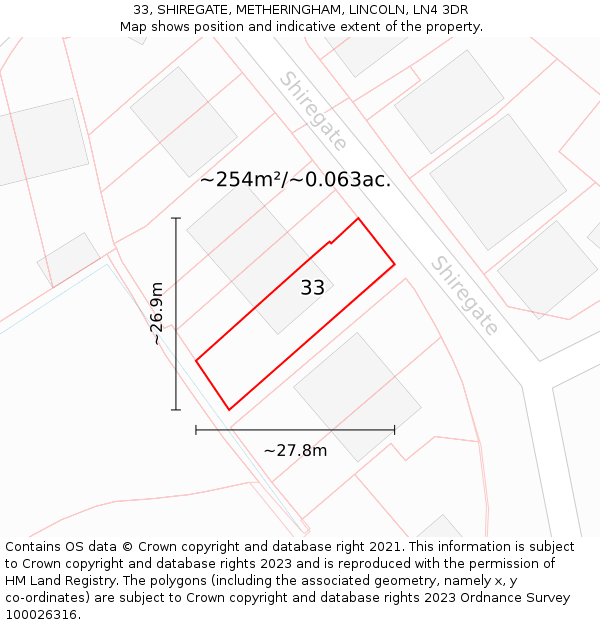 33, SHIREGATE, METHERINGHAM, LINCOLN, LN4 3DR: Plot and title map