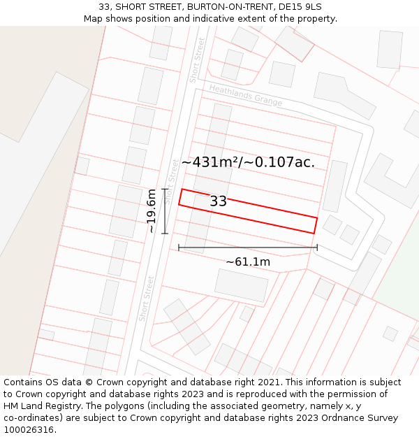 33, SHORT STREET, BURTON-ON-TRENT, DE15 9LS: Plot and title map
