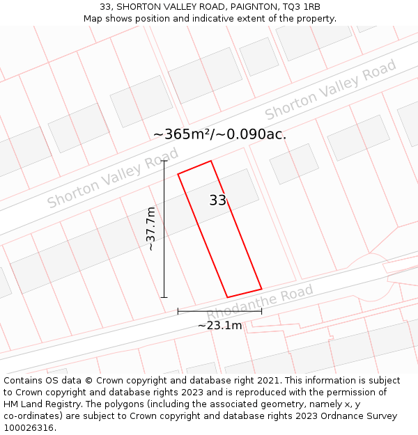 33, SHORTON VALLEY ROAD, PAIGNTON, TQ3 1RB: Plot and title map