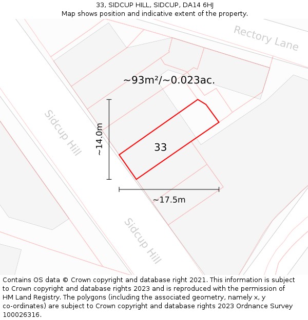 33, SIDCUP HILL, SIDCUP, DA14 6HJ: Plot and title map