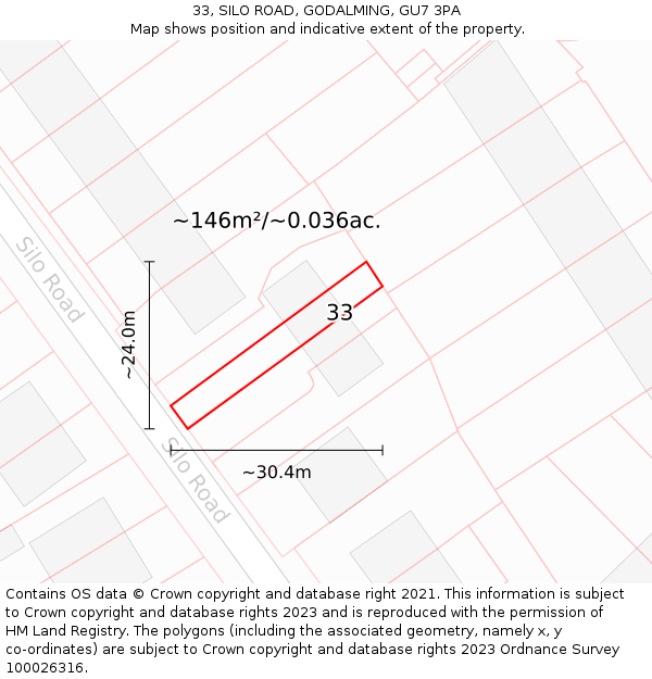 33, SILO ROAD, GODALMING, GU7 3PA: Plot and title map