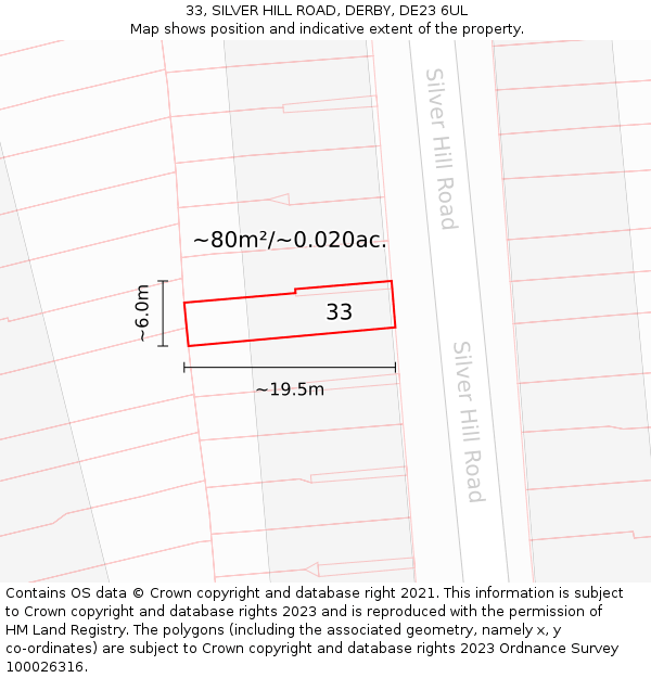 33, SILVER HILL ROAD, DERBY, DE23 6UL: Plot and title map