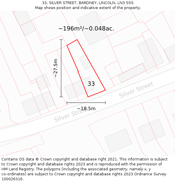 33, SILVER STREET, BARDNEY, LINCOLN, LN3 5SS: Plot and title map